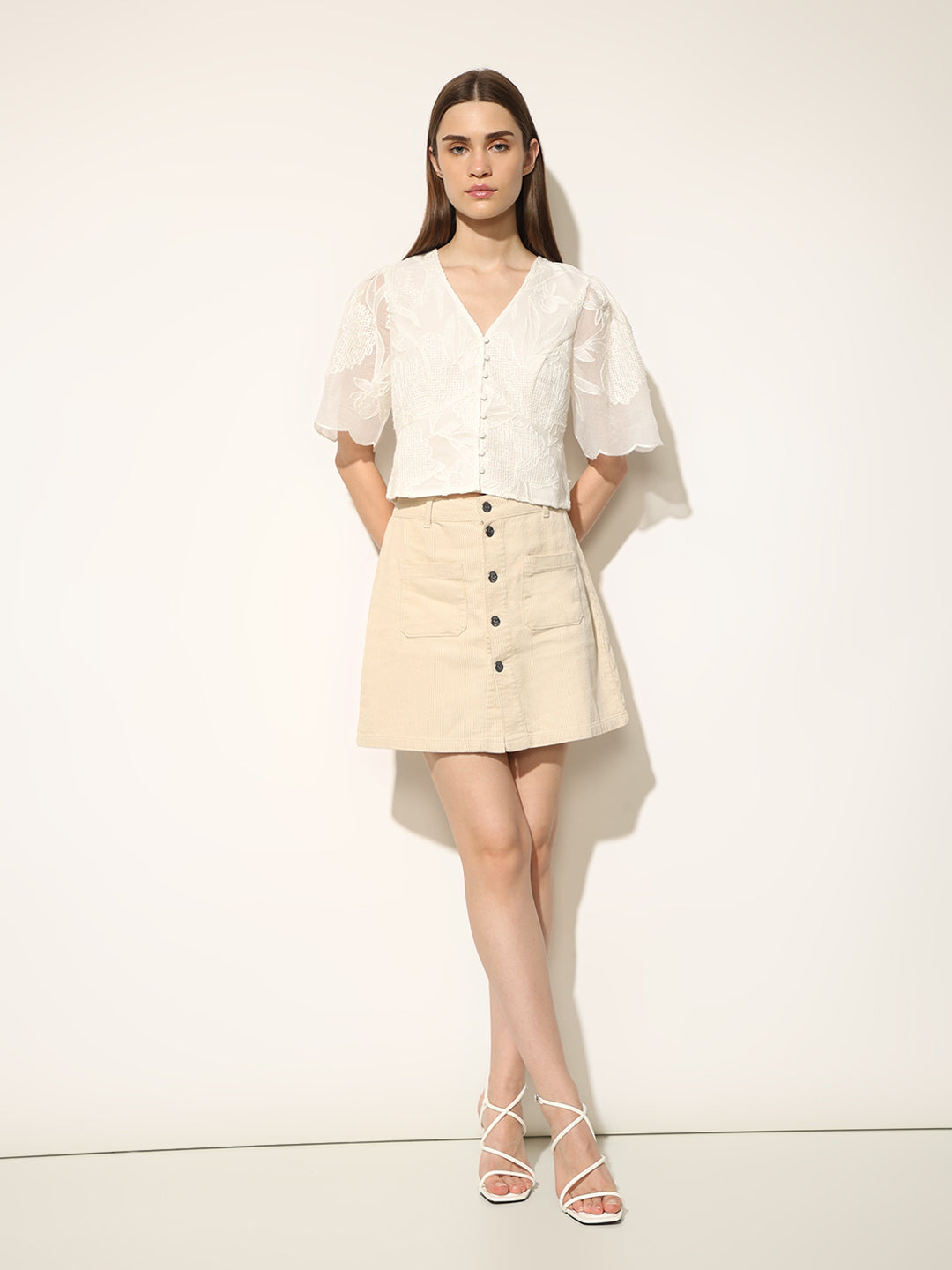 White Floral Embroidered Top