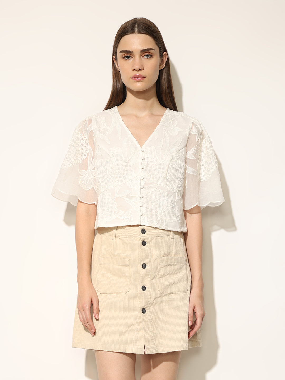 White Floral Embroidered Top