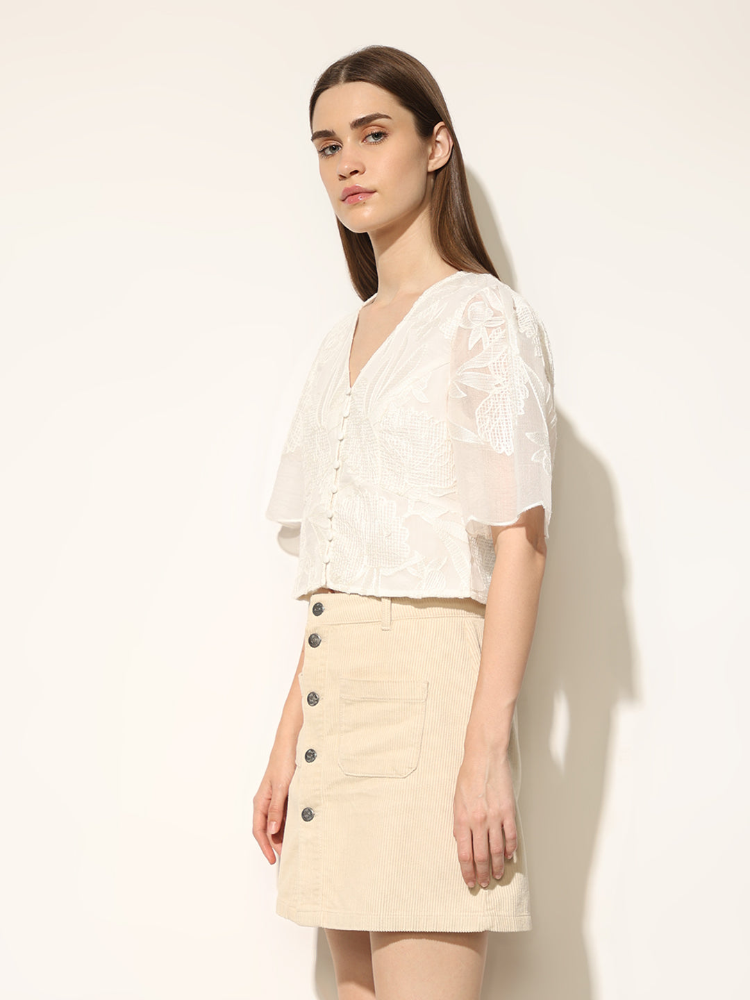 White Floral Embroidered Top