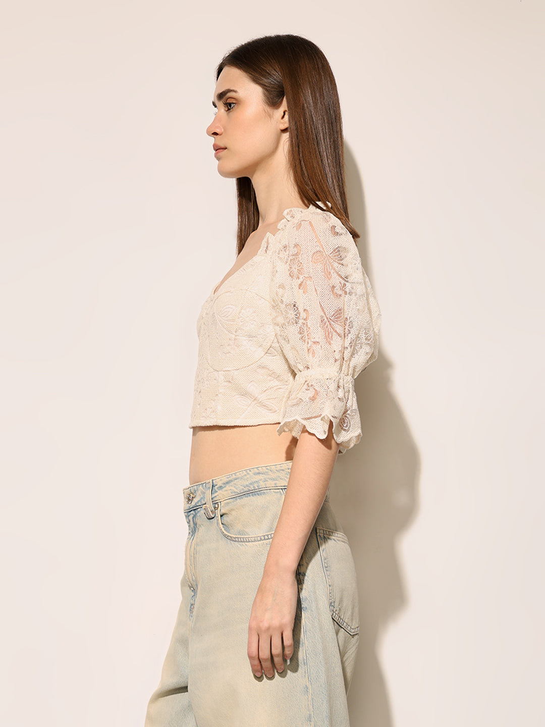 Beige Lace Crop Top
