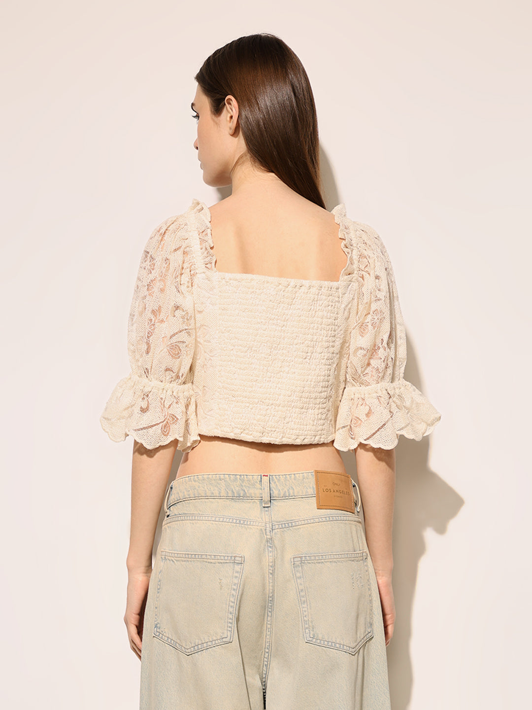 Beige Lace Crop Top