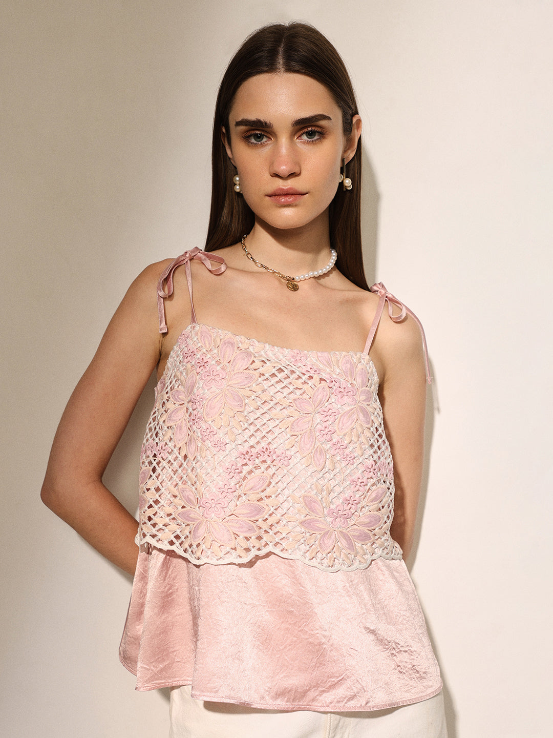 Pink Lace Strappy Top