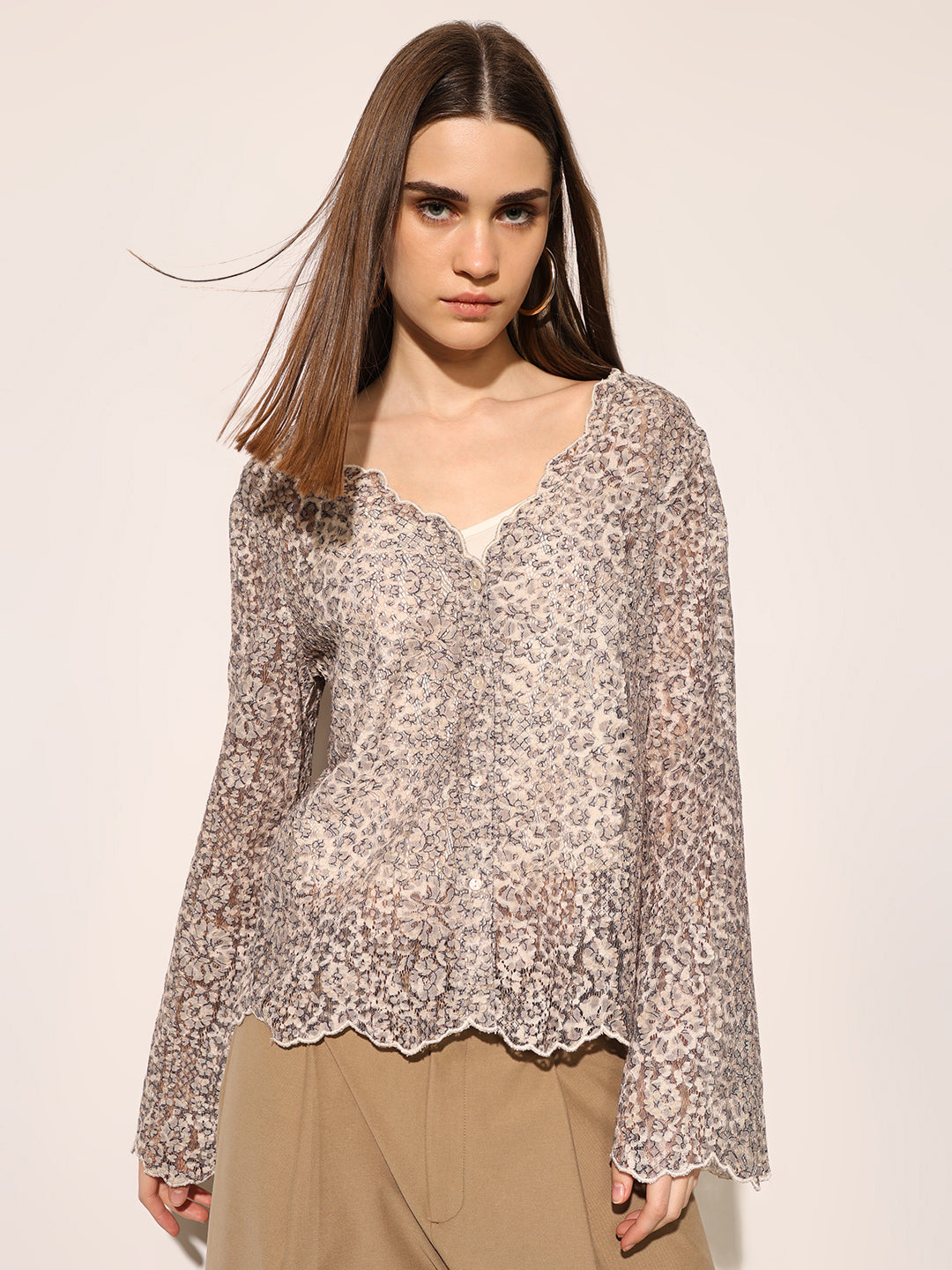 Beige Bell Sleeves Top