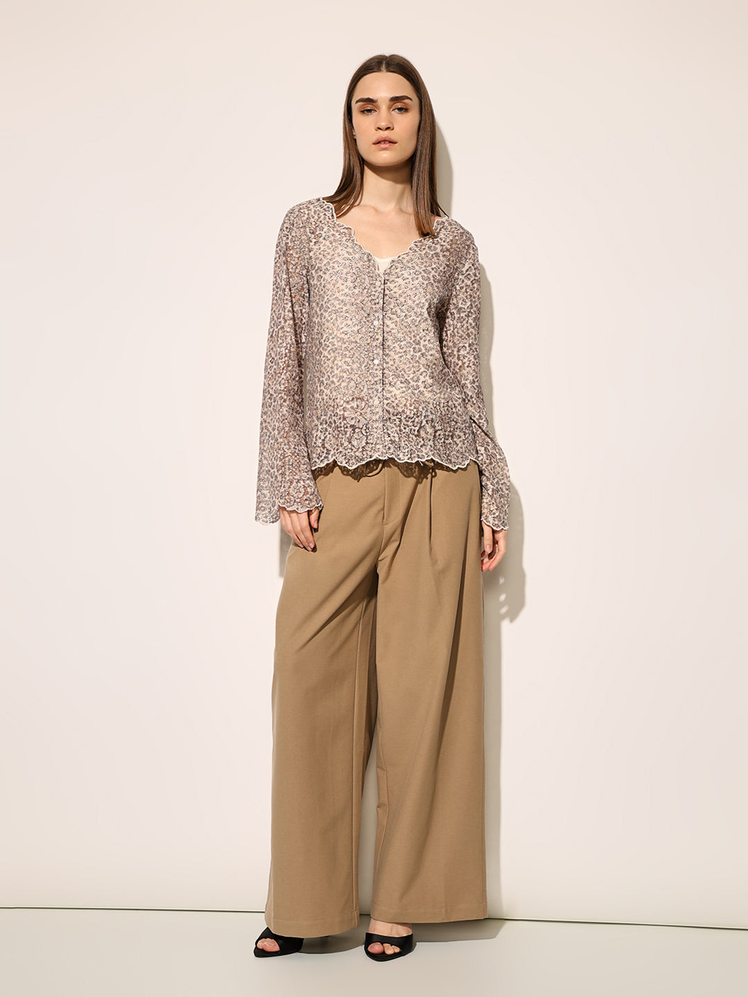 Beige Bell Sleeves Top