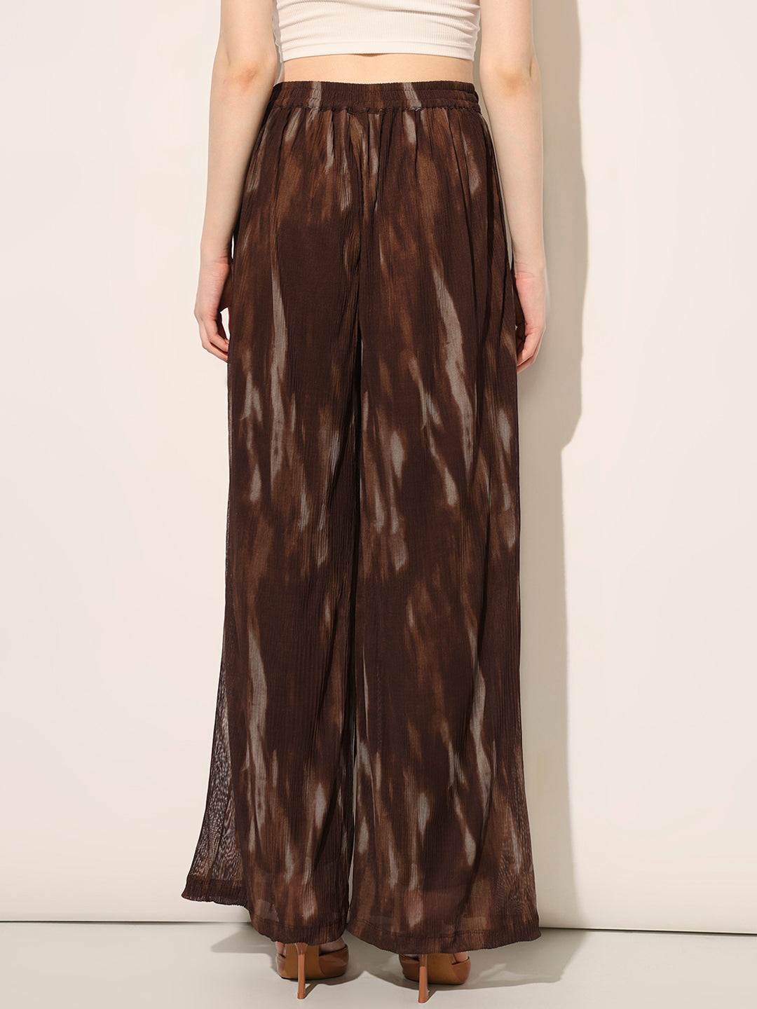 Brown Printed Semi-Sheer Pants