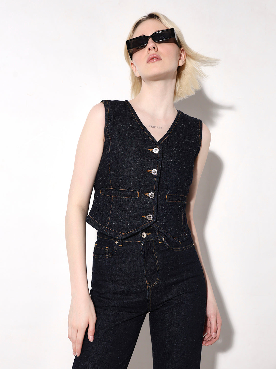 Dark Blue Denim Waistcoat