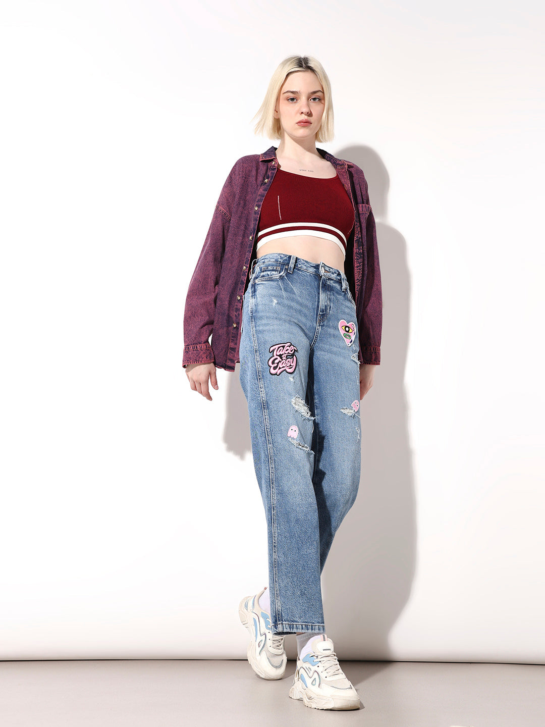 Blue Applique Distressed Jeans