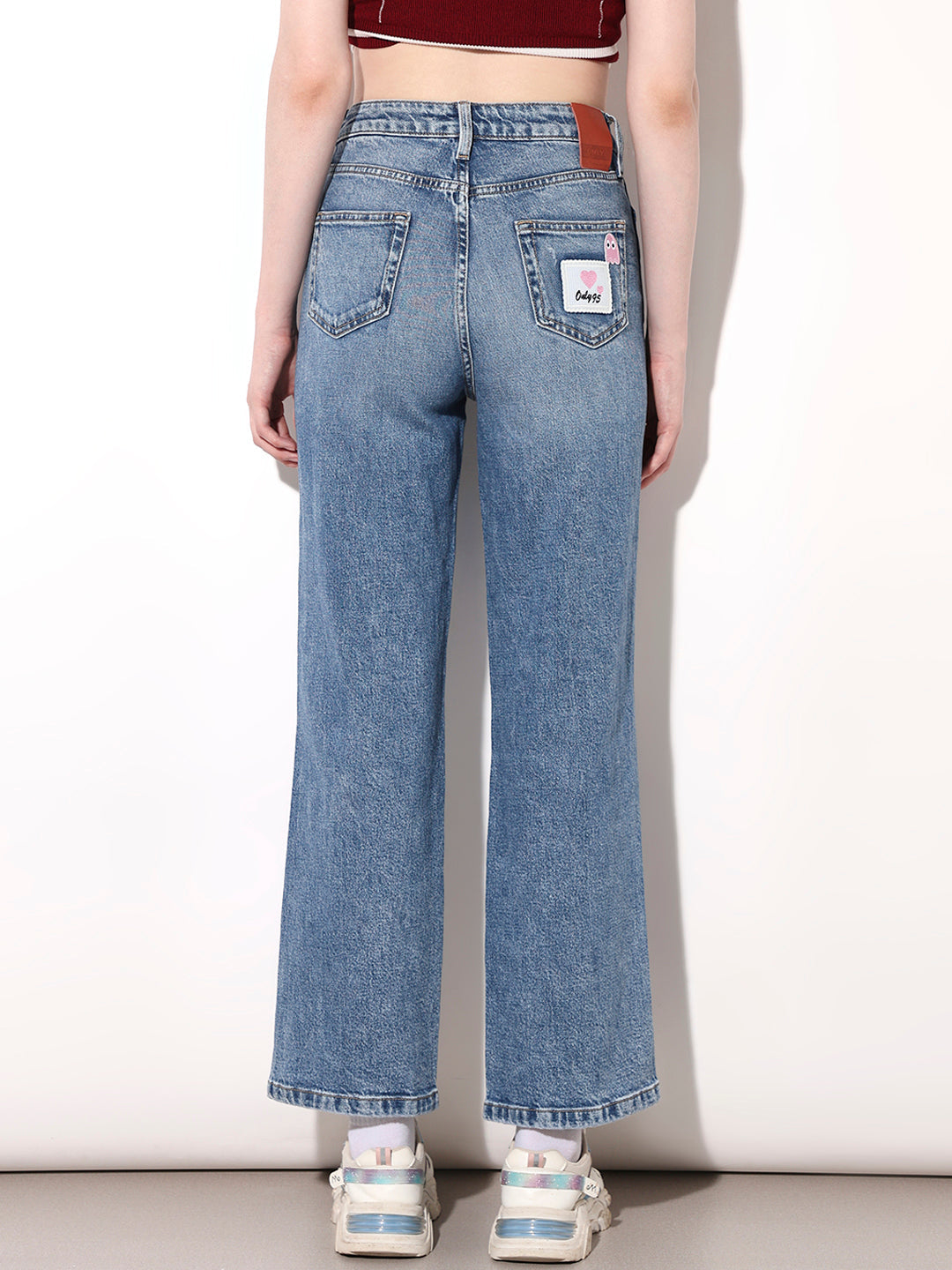 Blue Applique Distressed Jeans