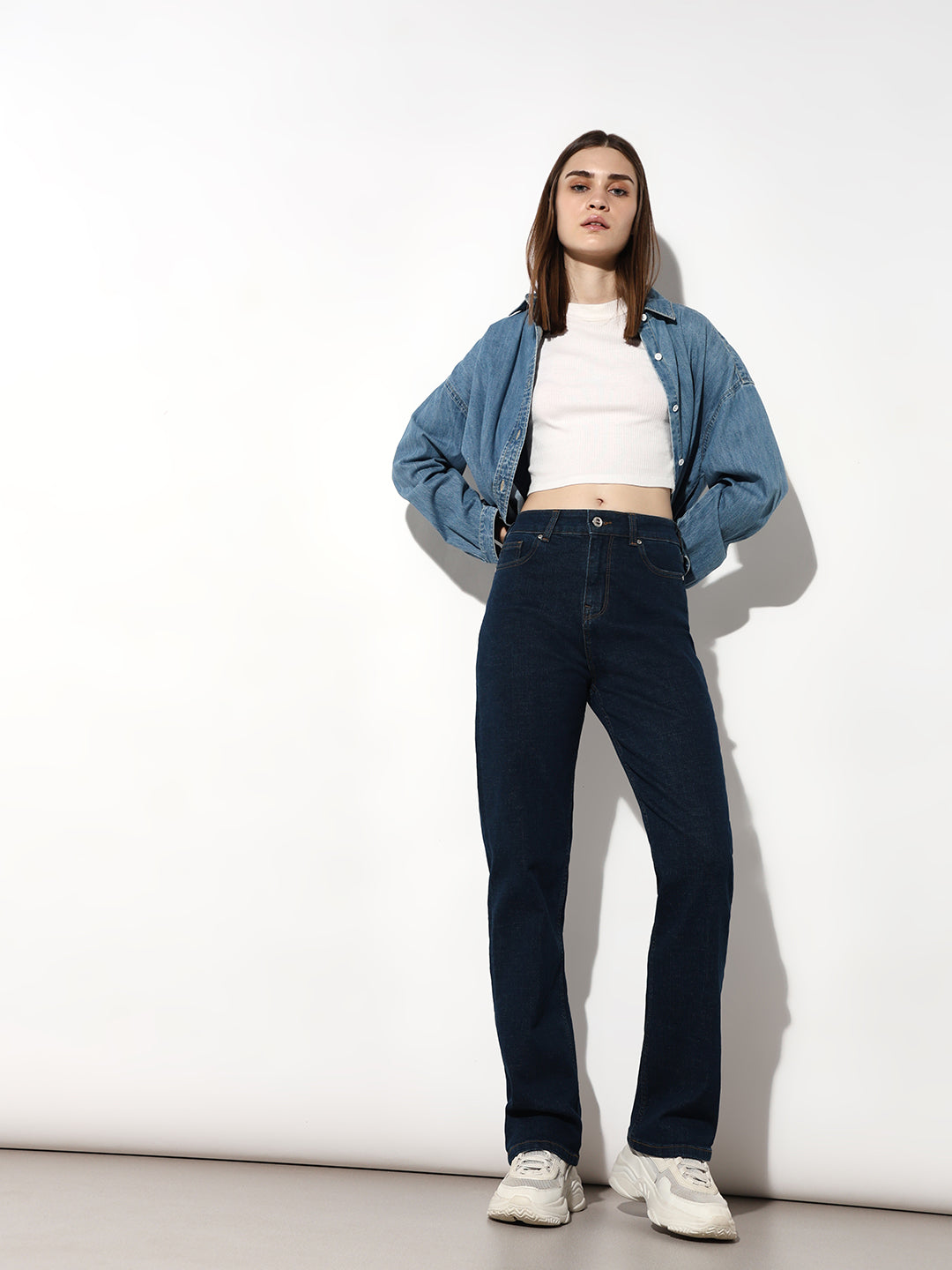 Dark Blue High Rise Straight Fit Jeans