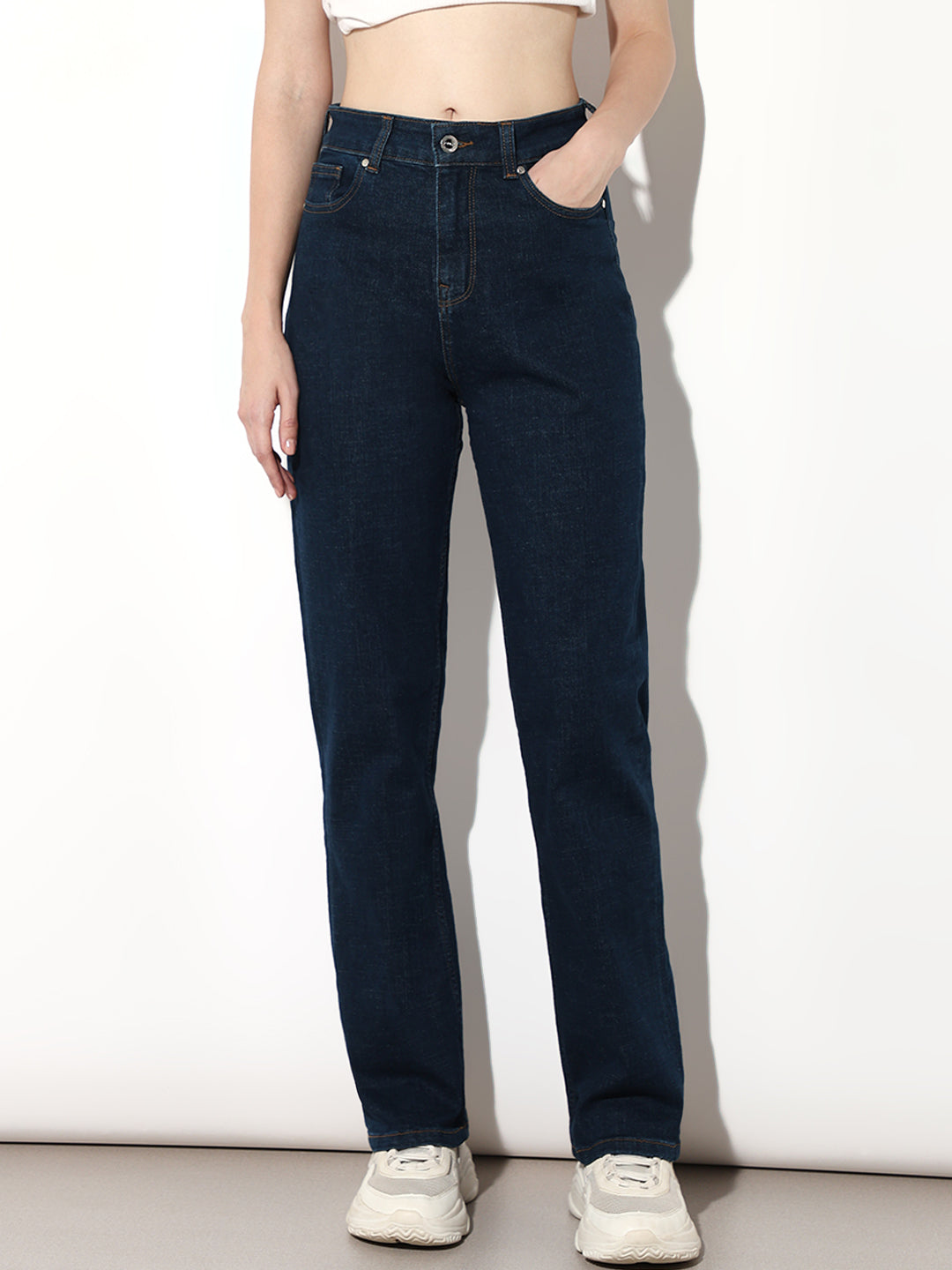 Dark Blue High Rise Straight Fit Jeans