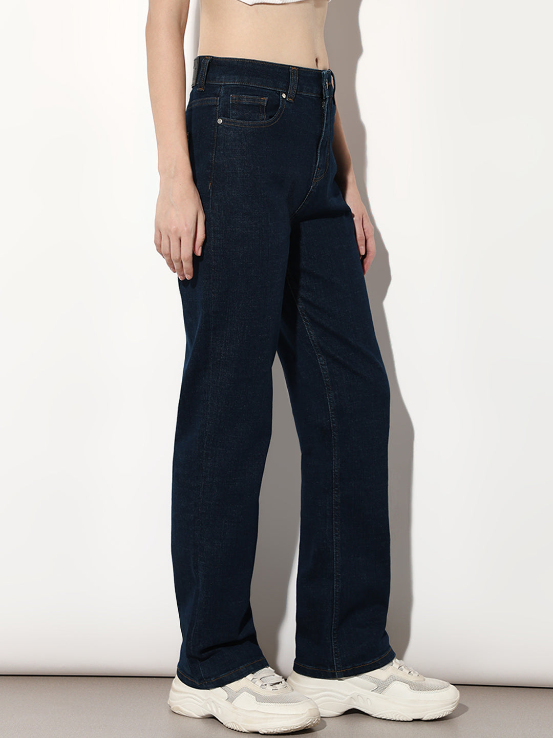 Dark Blue High Rise Straight Fit Jeans