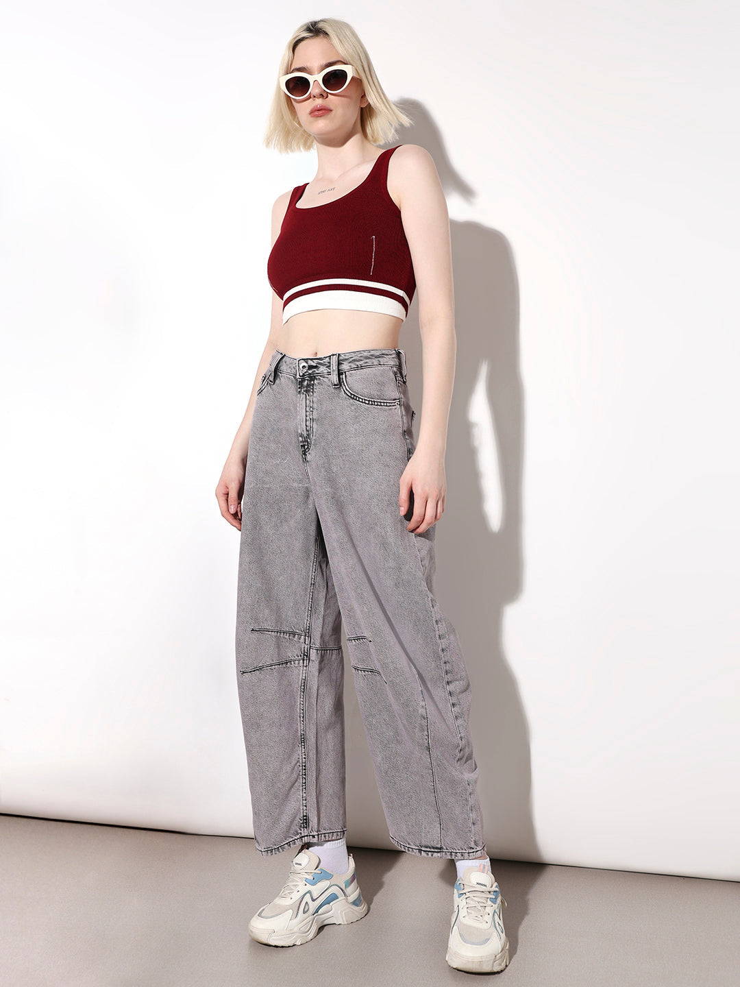 Grey High Rise Slouchy Fit Jeans