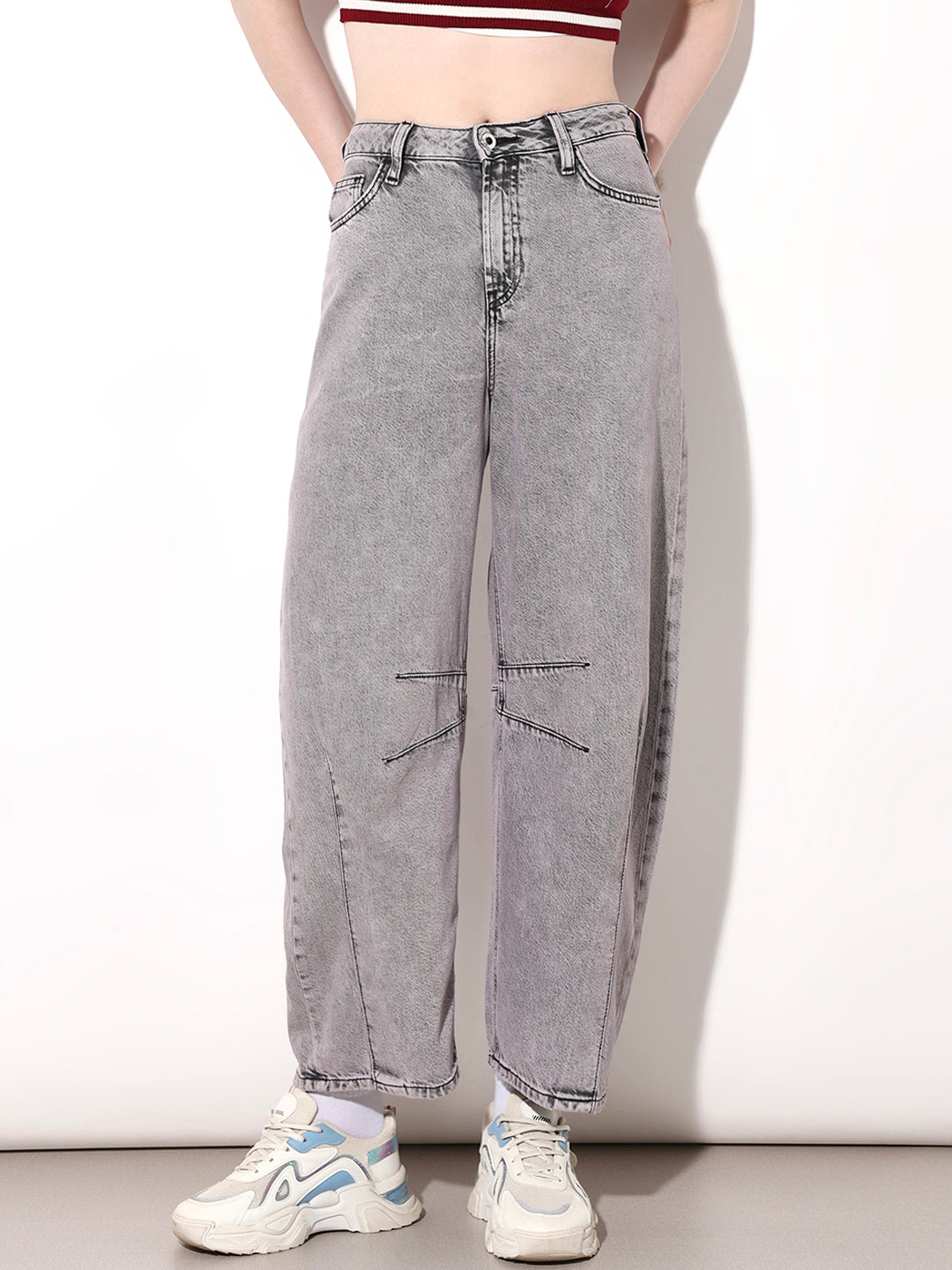 Grey High Rise Slouchy Fit Jeans