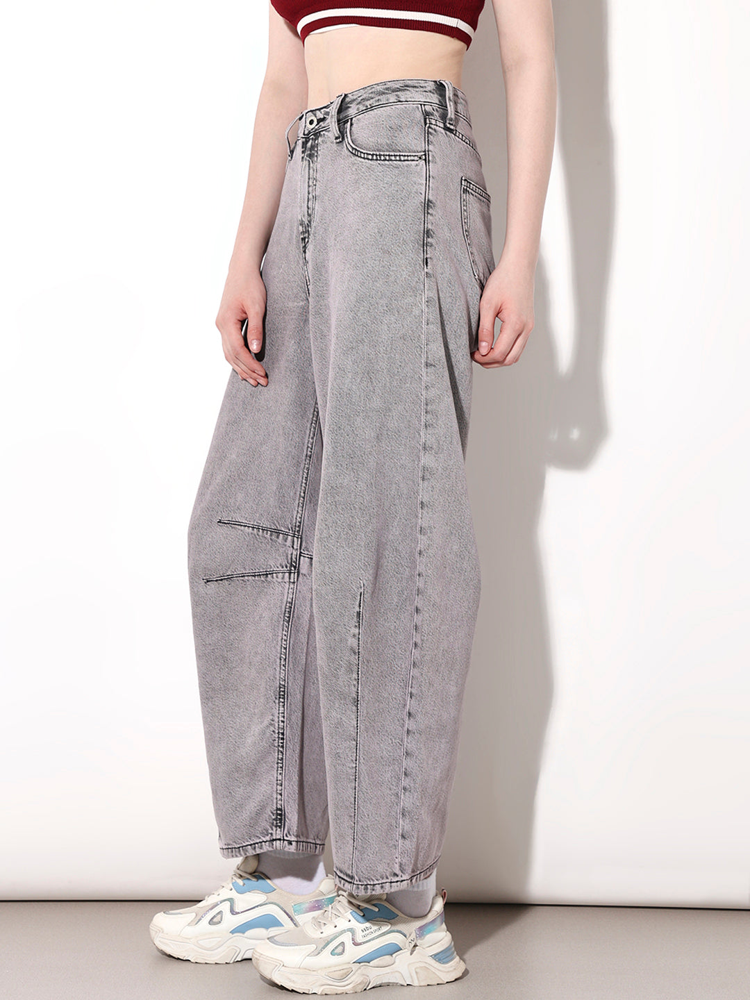 Grey High Rise Slouchy Fit Jeans