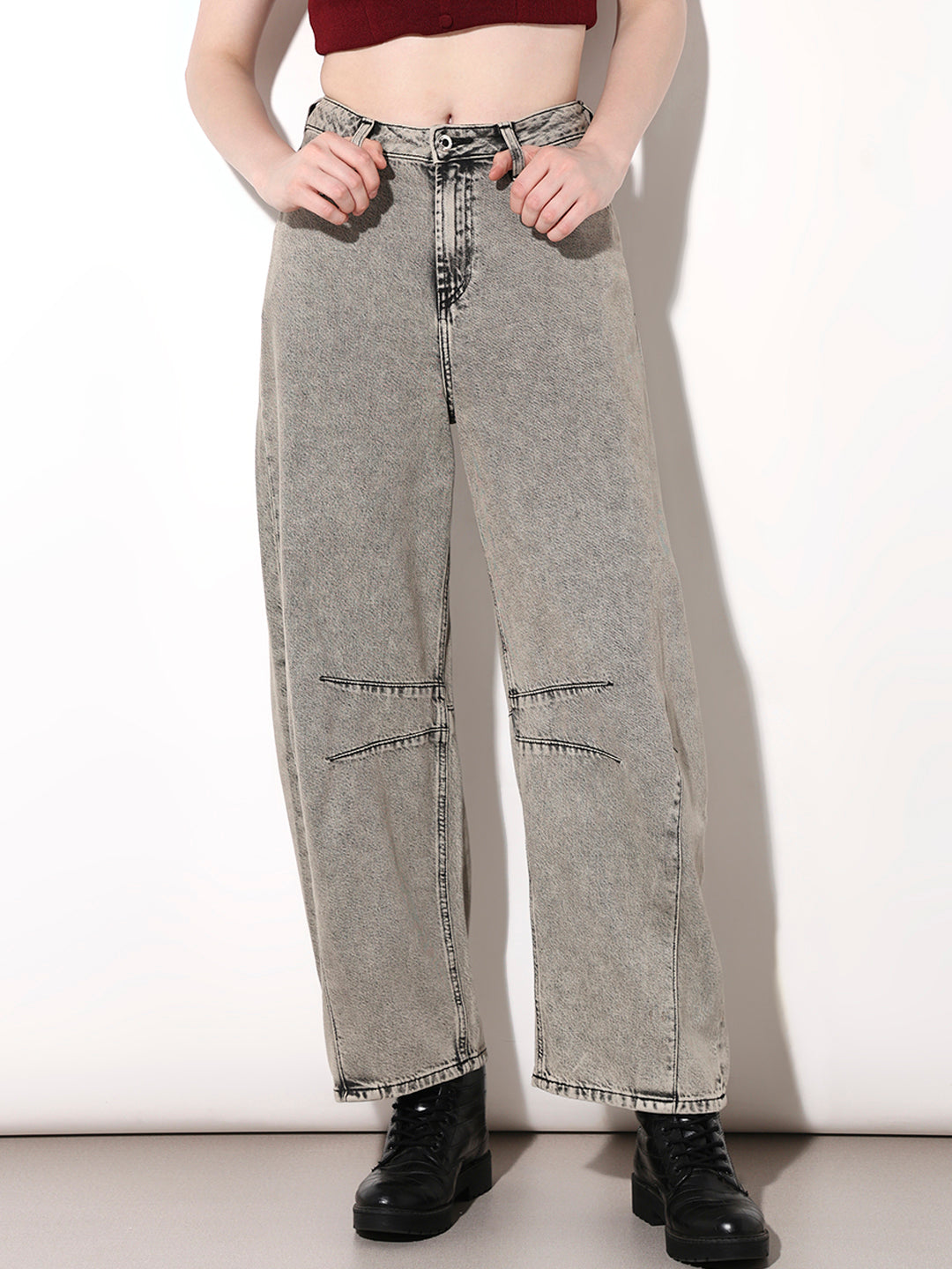 Grey High Rise Cargo Jeans