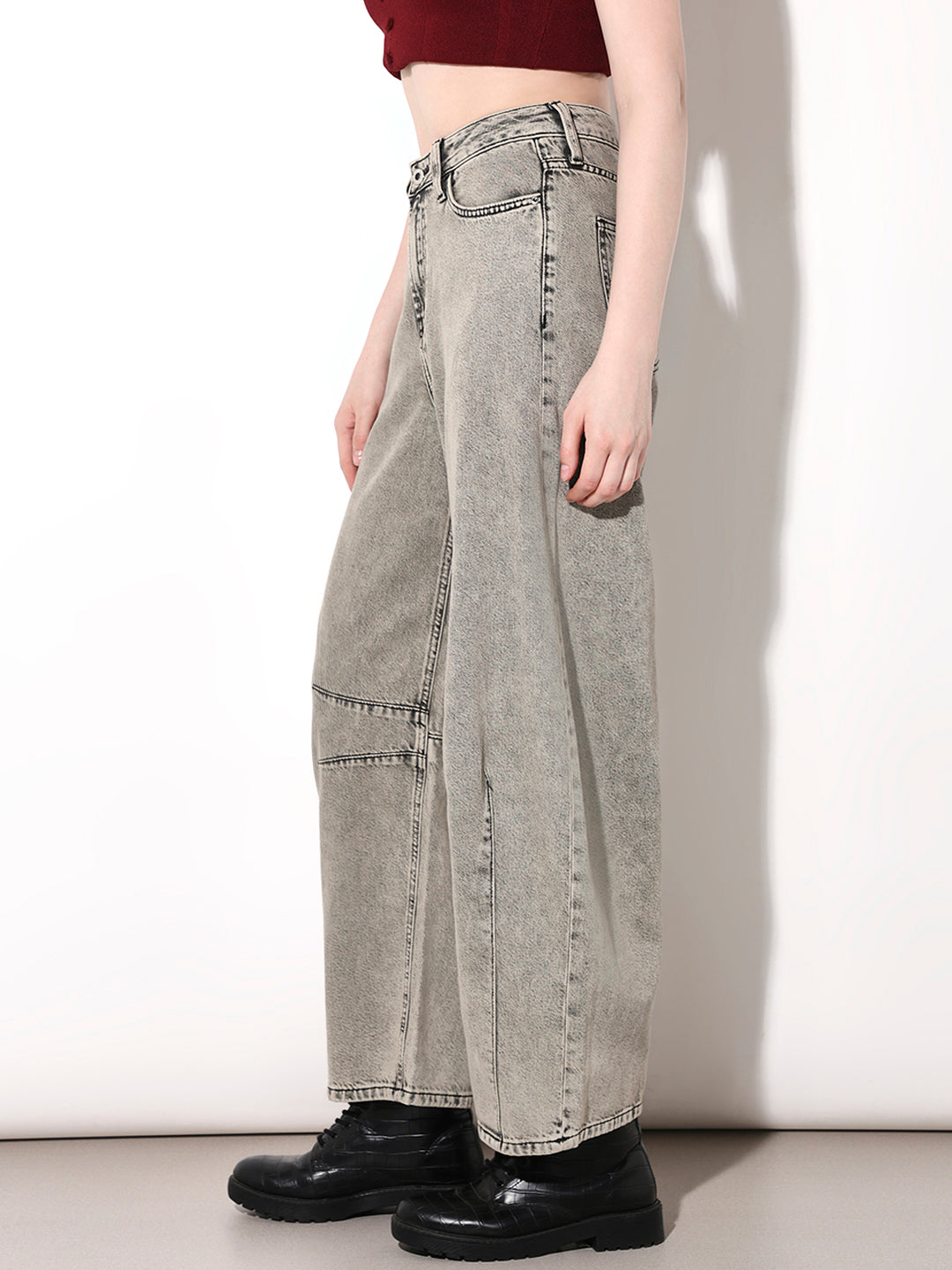 Grey High Rise Cargo Jeans