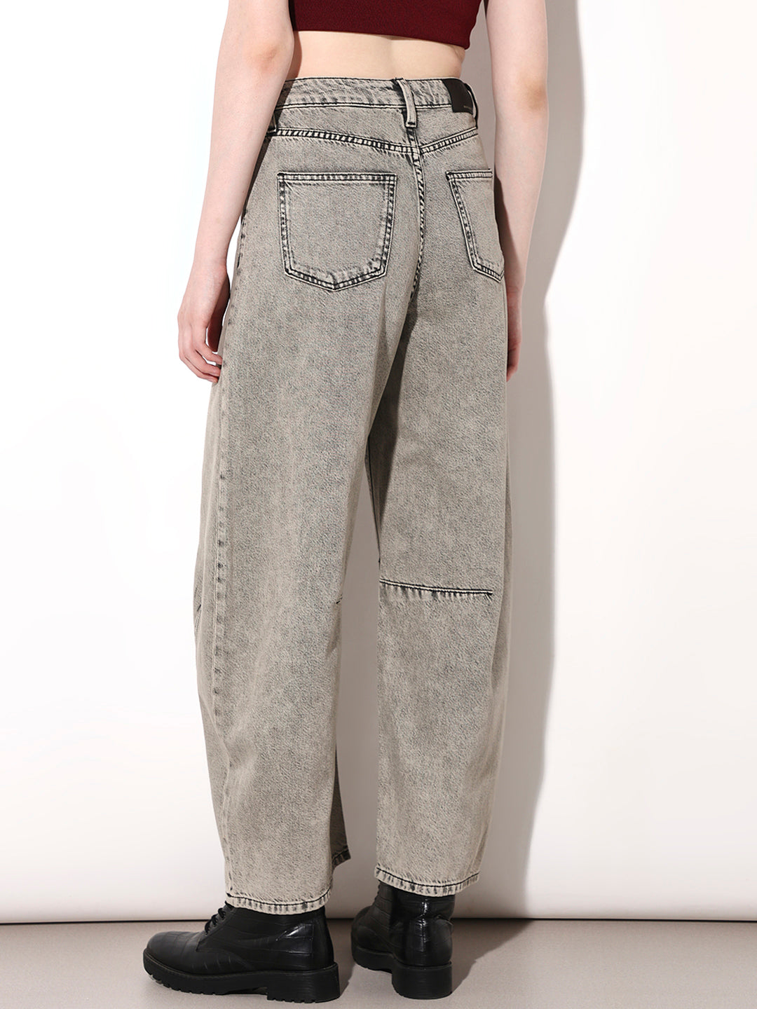 Grey High Rise Cargo Jeans