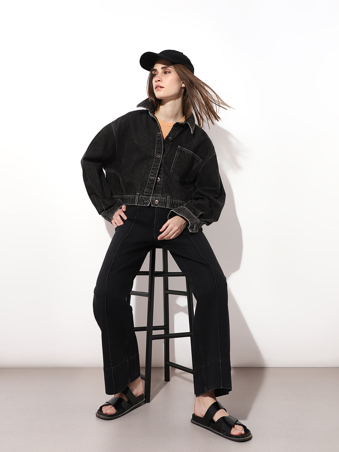 Black High Rise Wide Leg Jeans