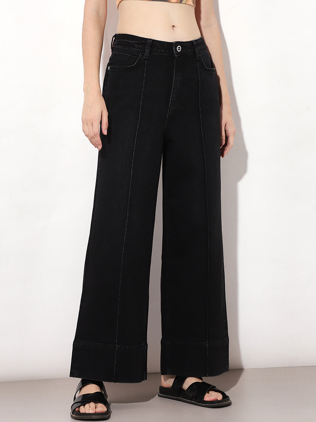 Black High Rise Wide Leg Jeans