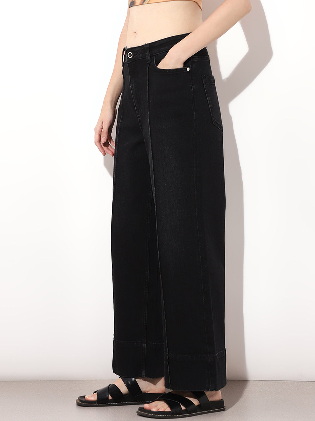 Black High Rise Wide Leg Jeans
