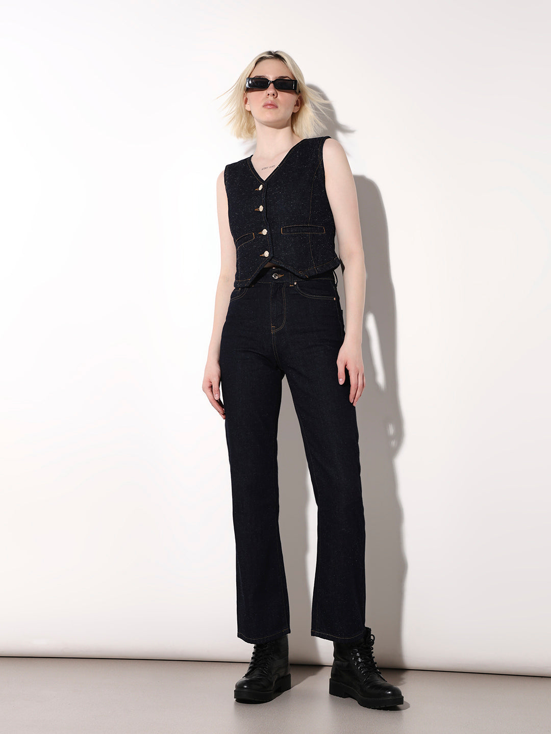 Dark Blue High Rise Flared Jeans