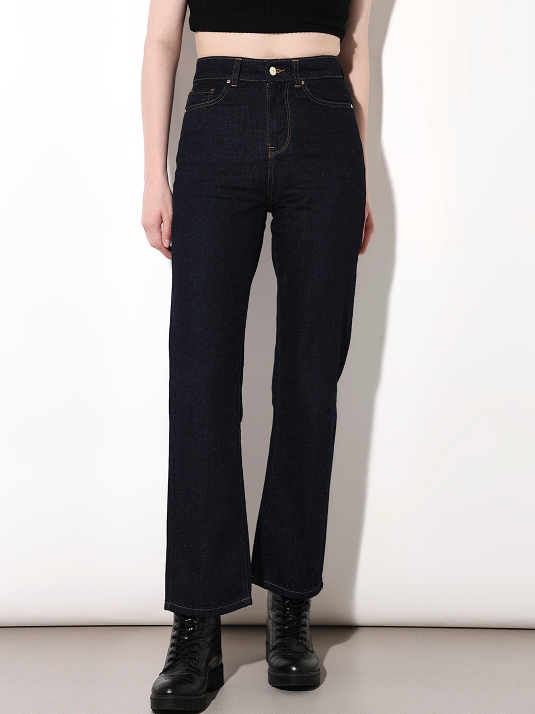 Dark Blue High Rise Flared Jeans