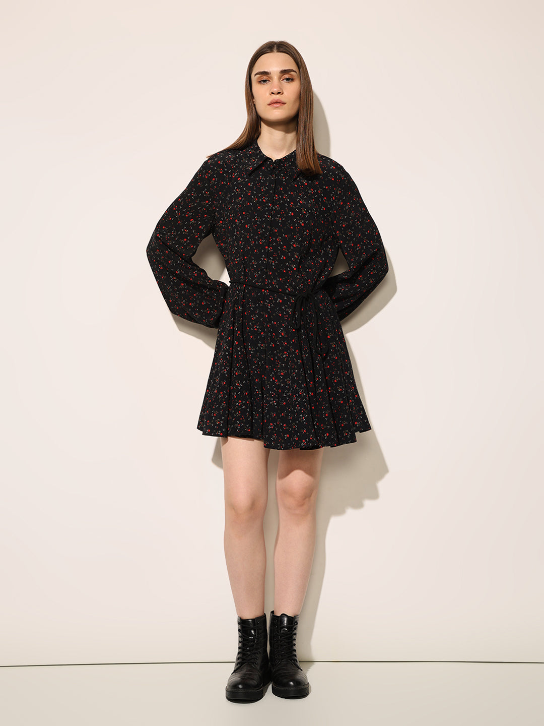 Black Printed Shirt Dress