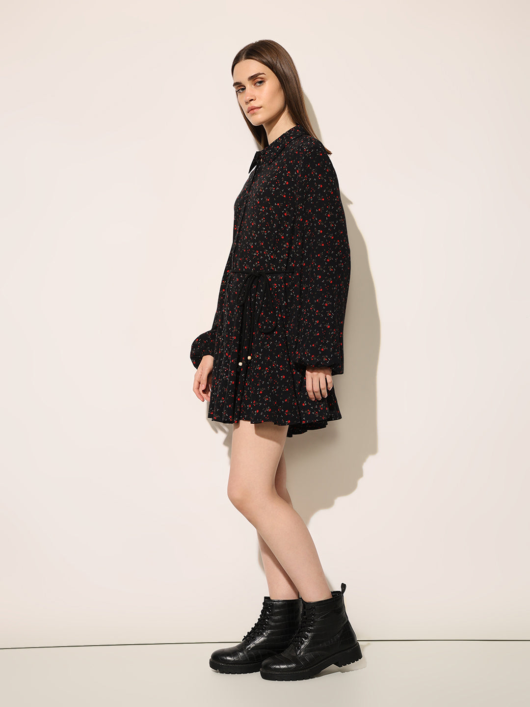 Black Printed Shirt Dress