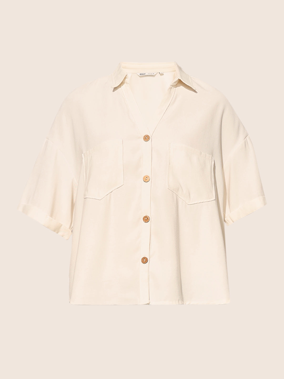 Beige Crop Boxy Fit Shirt