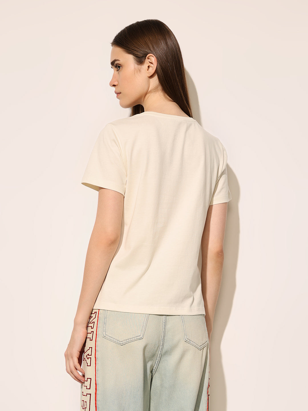 Beige NYC Printed Cotton T-shirt