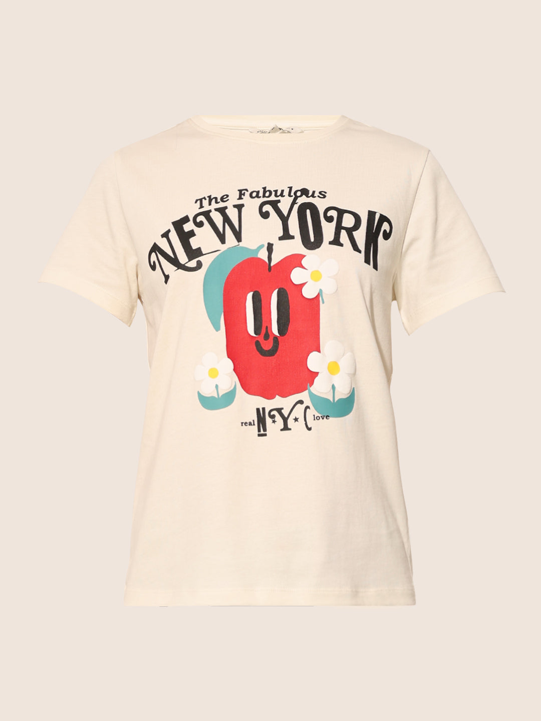 Beige NYC Printed Cotton T-shirt