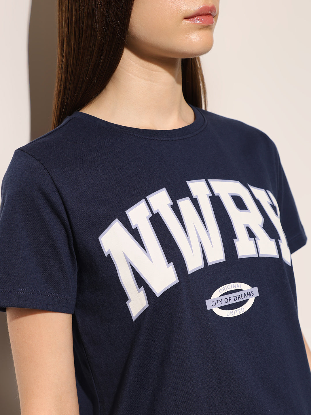 Navy Blue Typography Print Cotton T-shirt