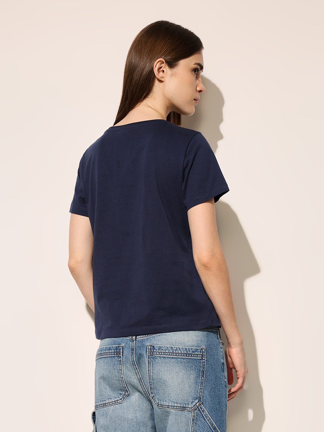 Navy Blue Typography Print Cotton T-shirt