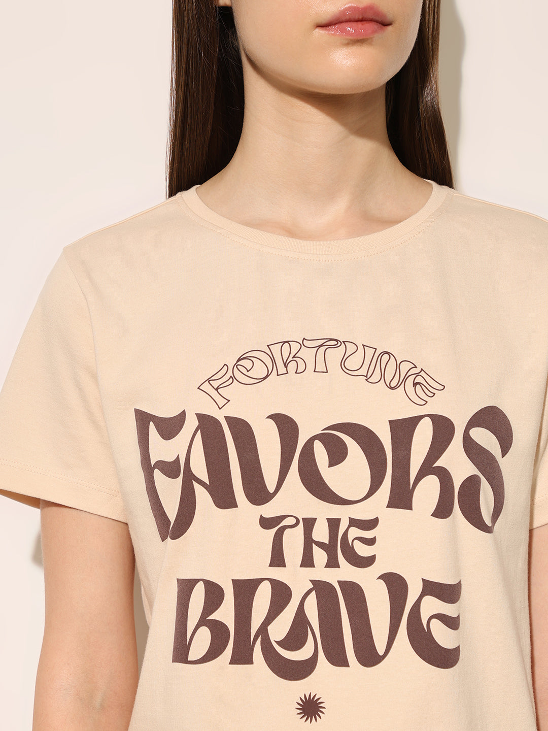 Beige Printed Cotton T-shirt