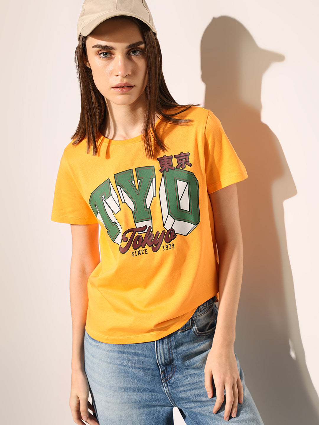 Yellow Printed Cotton T-shirt