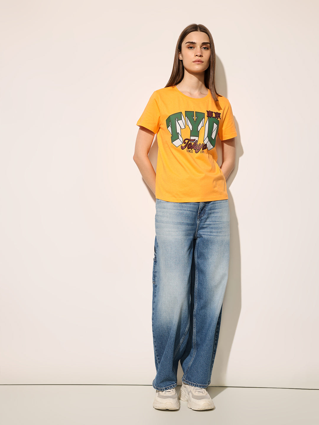 Yellow Printed Cotton T-shirt