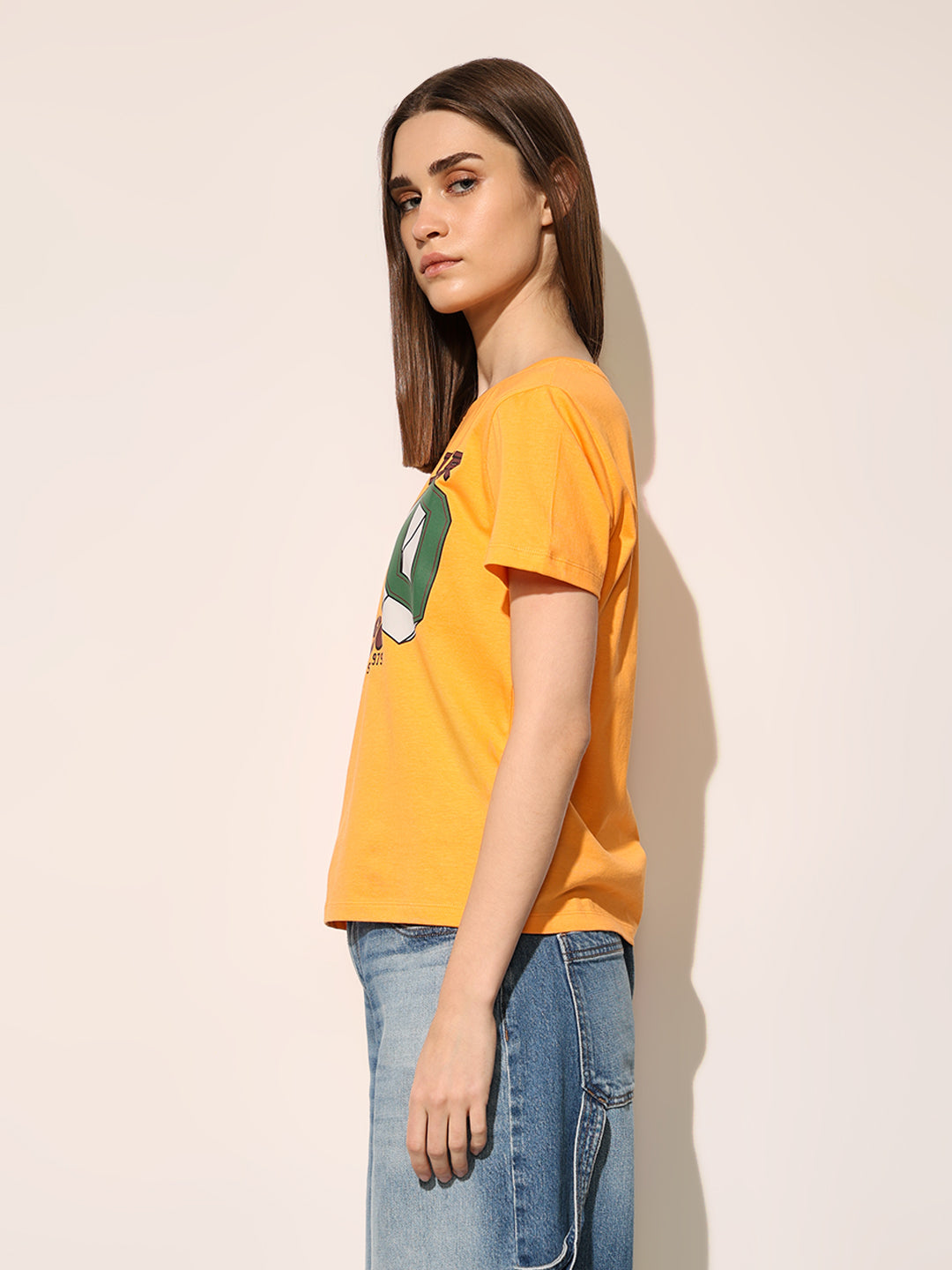 Yellow Printed Cotton T-shirt
