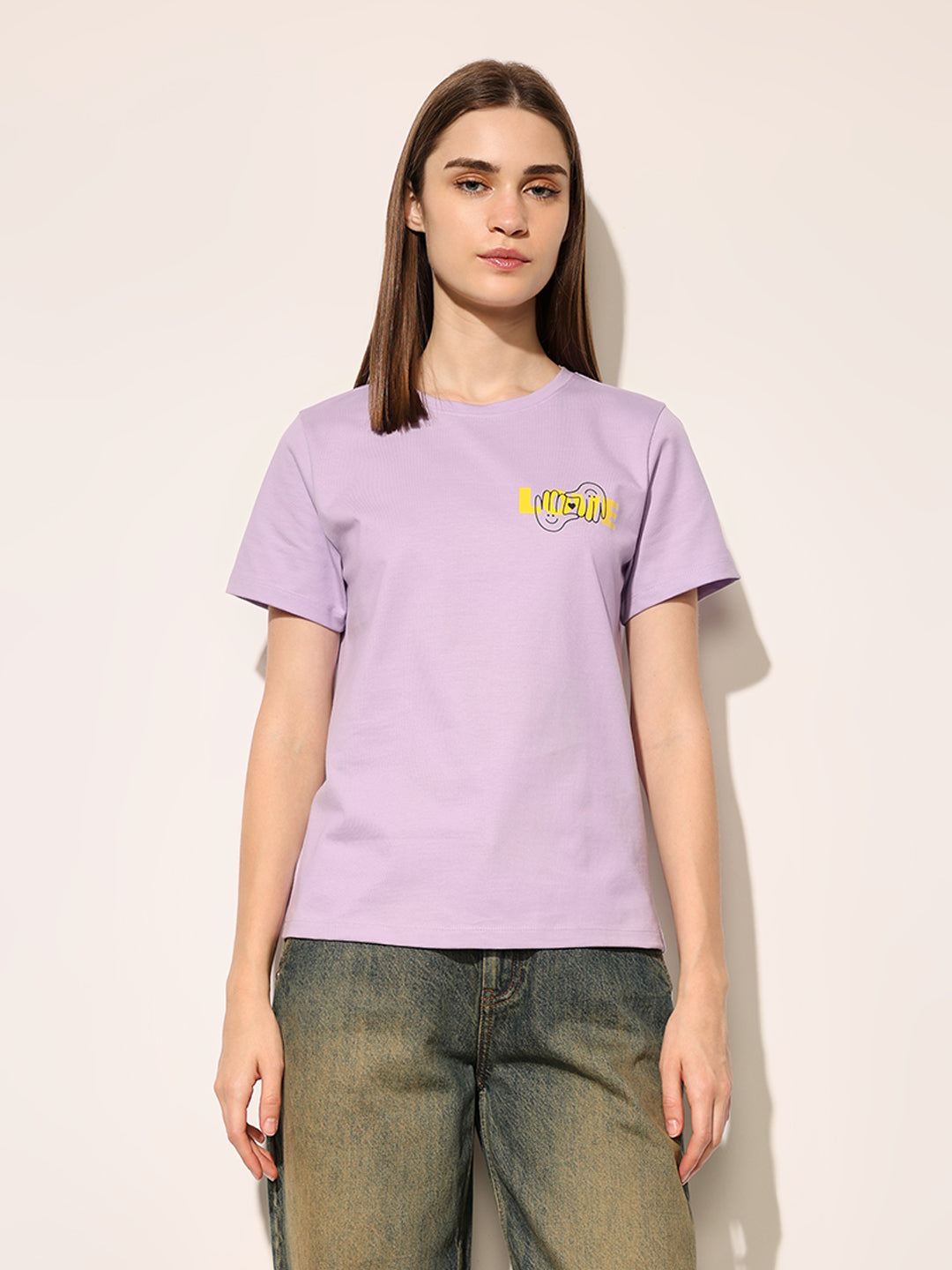 Purple Printed Cotton T-shirt