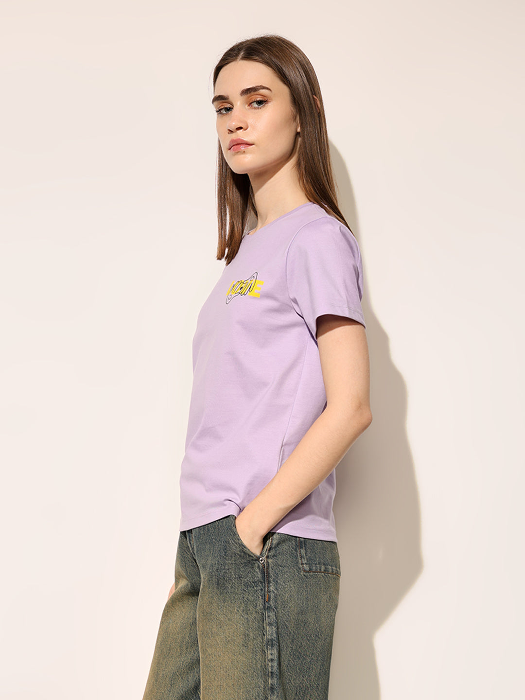 Purple Printed Cotton T-shirt