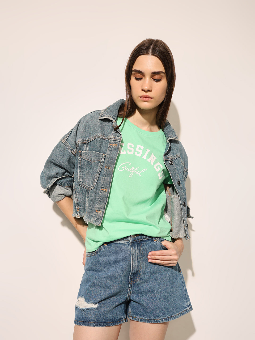 Green Printed Cotton T-shirt