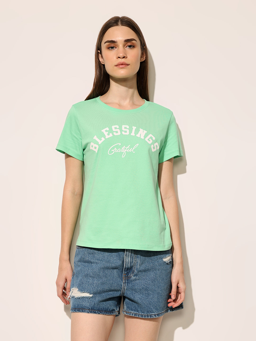 Green Printed Cotton T-shirt