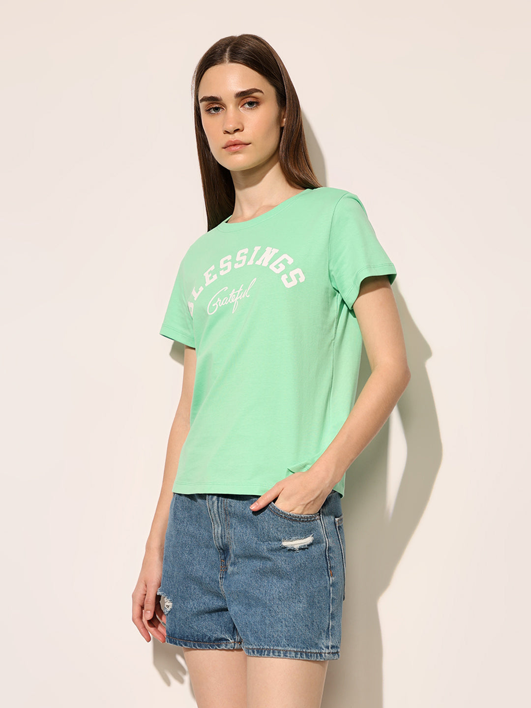 Green Printed Cotton T-shirt