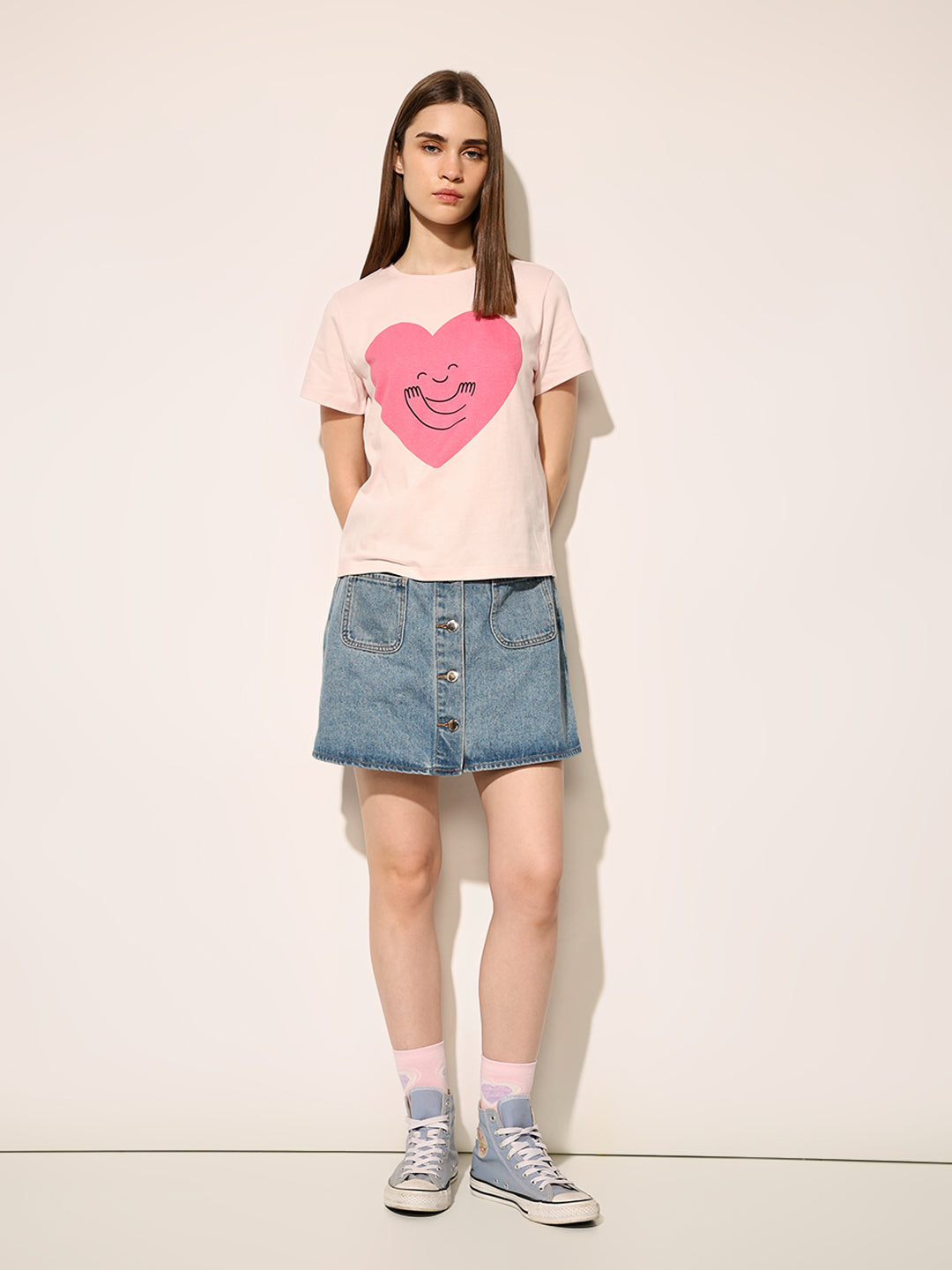 Pink Heart Print T-shirt