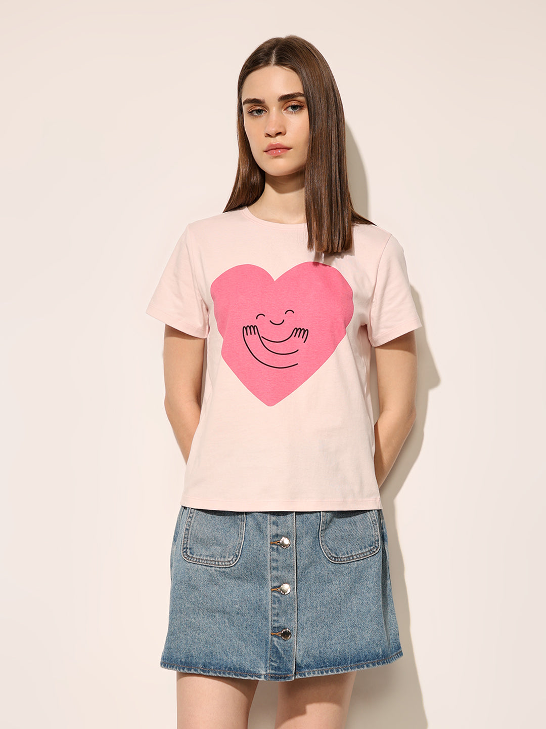 Pink Heart Print T-shirt