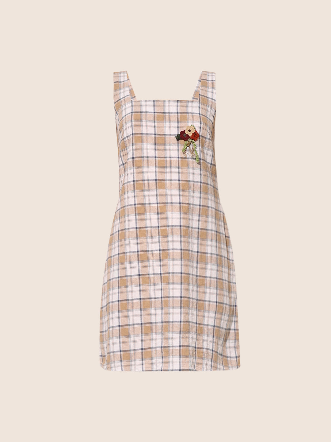 Beige Check Print Strappy Dress