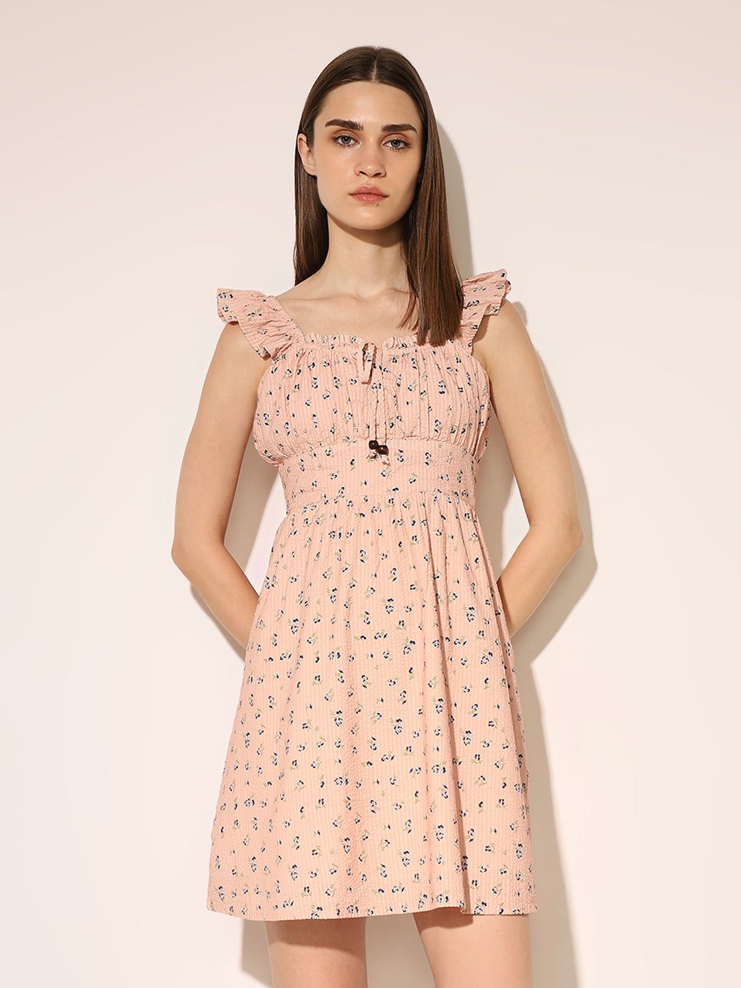 Pink Printed Mini Dress