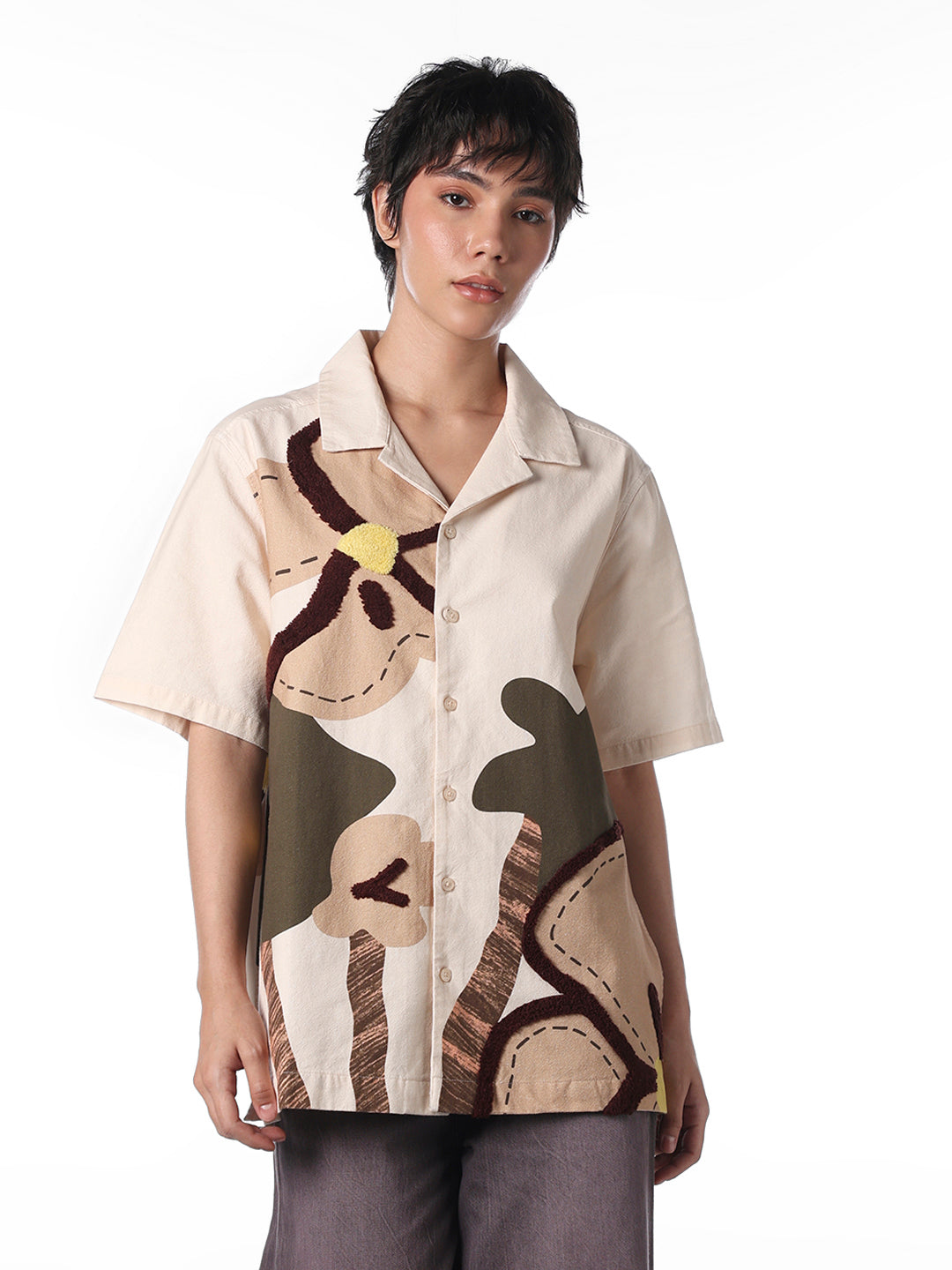 Beige Printed Cotton Shirt