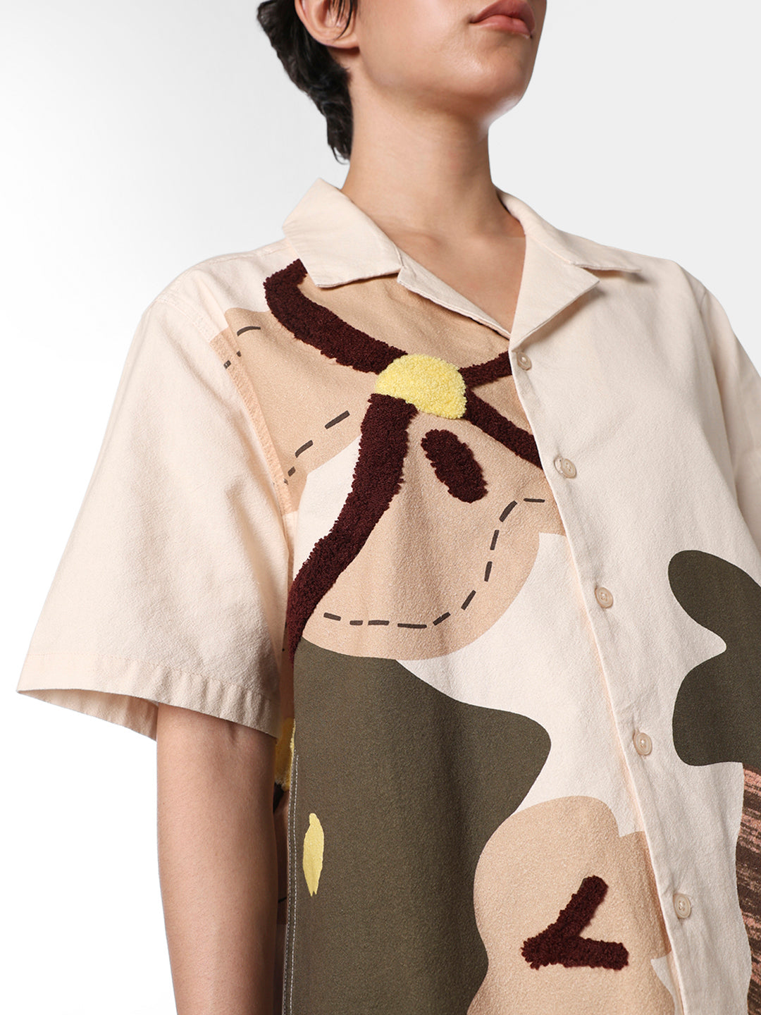 Beige Printed Cotton Shirt