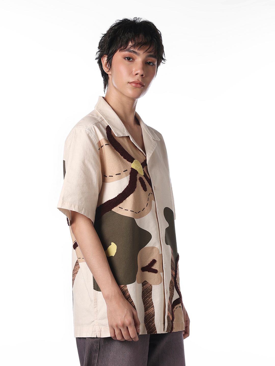 Beige Printed Cotton Shirt