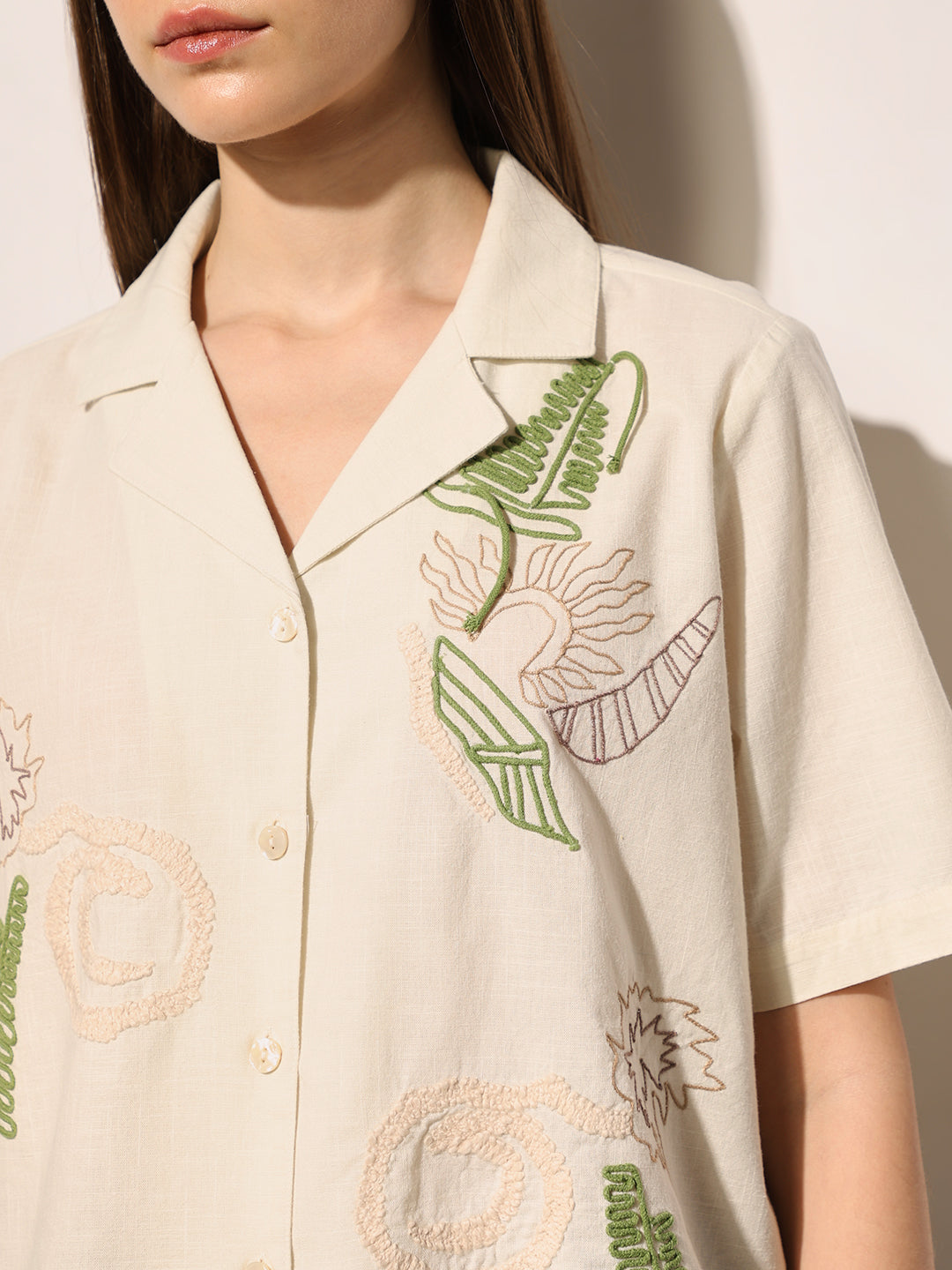 Beige Printed Boxy Fit Shirt